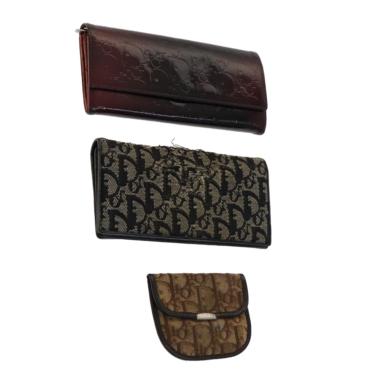 Christian Dior Trotter Canvas Wallet Enamel 3Set Beige Navy Bordeaux Auth ti2471