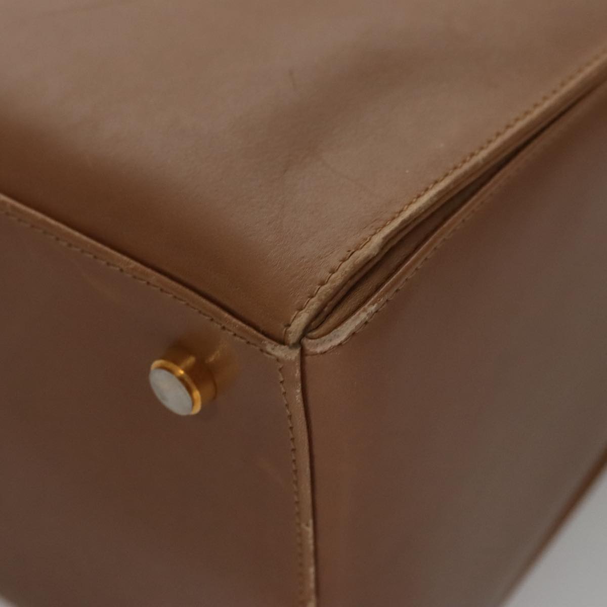 Salvatore Ferragamo Boston Bag Leather Beige Gold Auth ti2472