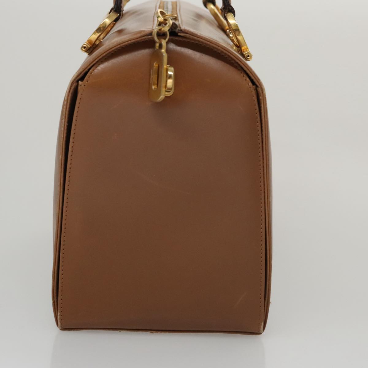 Salvatore Ferragamo Boston Bag Leather Beige Gold Auth ti2472
