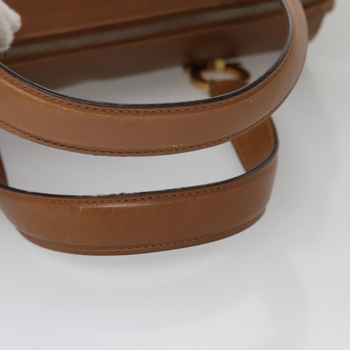 Salvatore Ferragamo Boston Bag Leather Beige Gold Auth ti2472