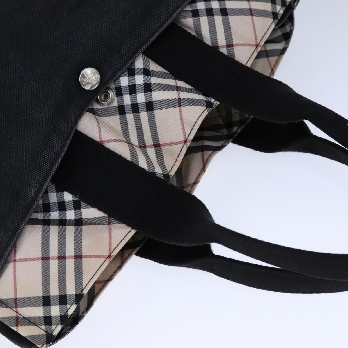 BURBERRY Blue Label Nova Check Tote Bag Canvas Black Beige Auth ti2485