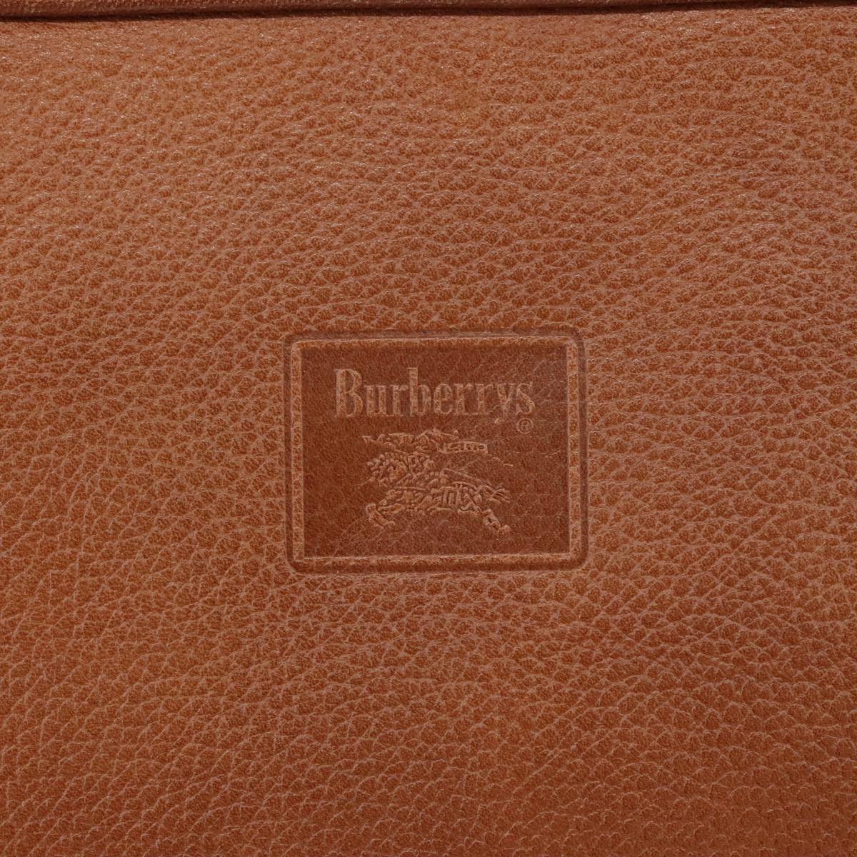 Burberrys Clutch Bag Leather Brown Gold Auth ti2491