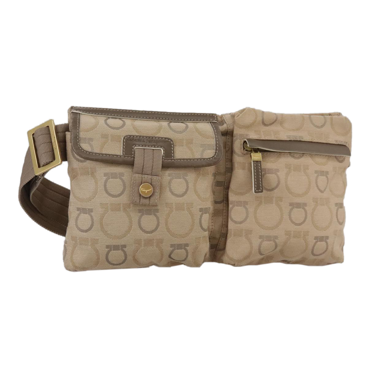 Salvatore Ferragamo Waist bag Canvas Beige Auth ti2497