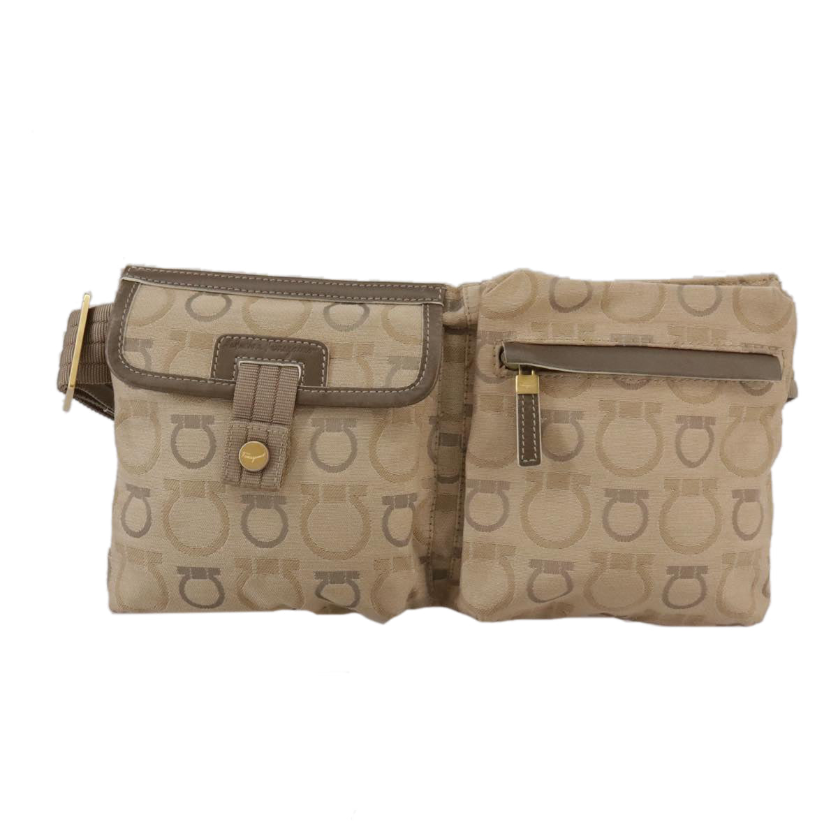 Salvatore Ferragamo Waist bag Canvas Beige Auth ti2497