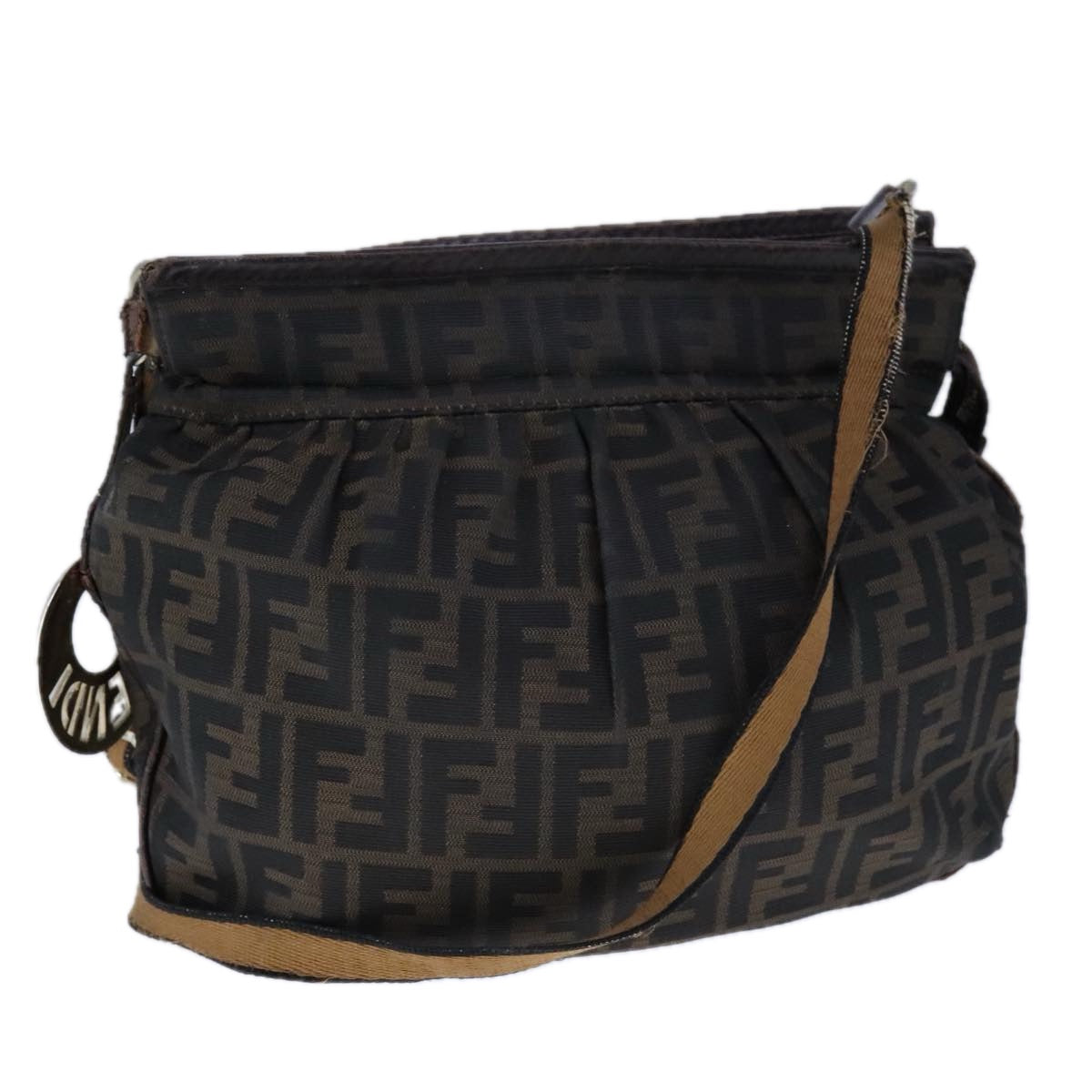 FENDI Zucca Canvas Shoulder Bag Brown Black Auth ti2513