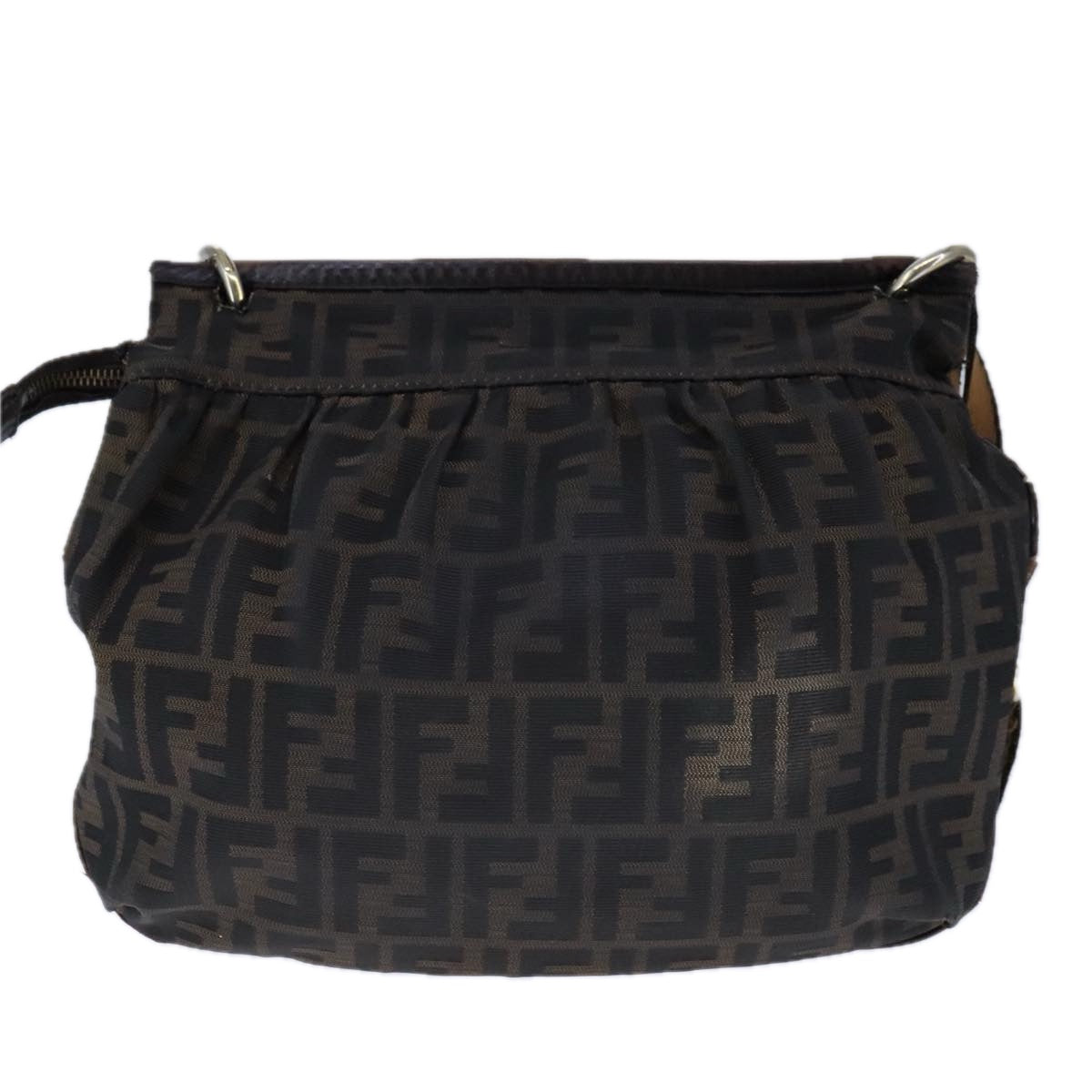 FENDI Zucca Canvas Shoulder Bag Brown Black Auth ti2513