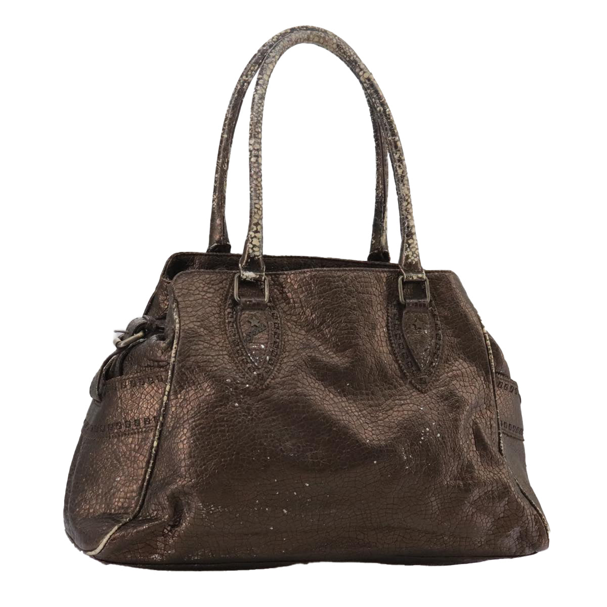 FENDI Hand Bag Leather Brown Auth ti2514