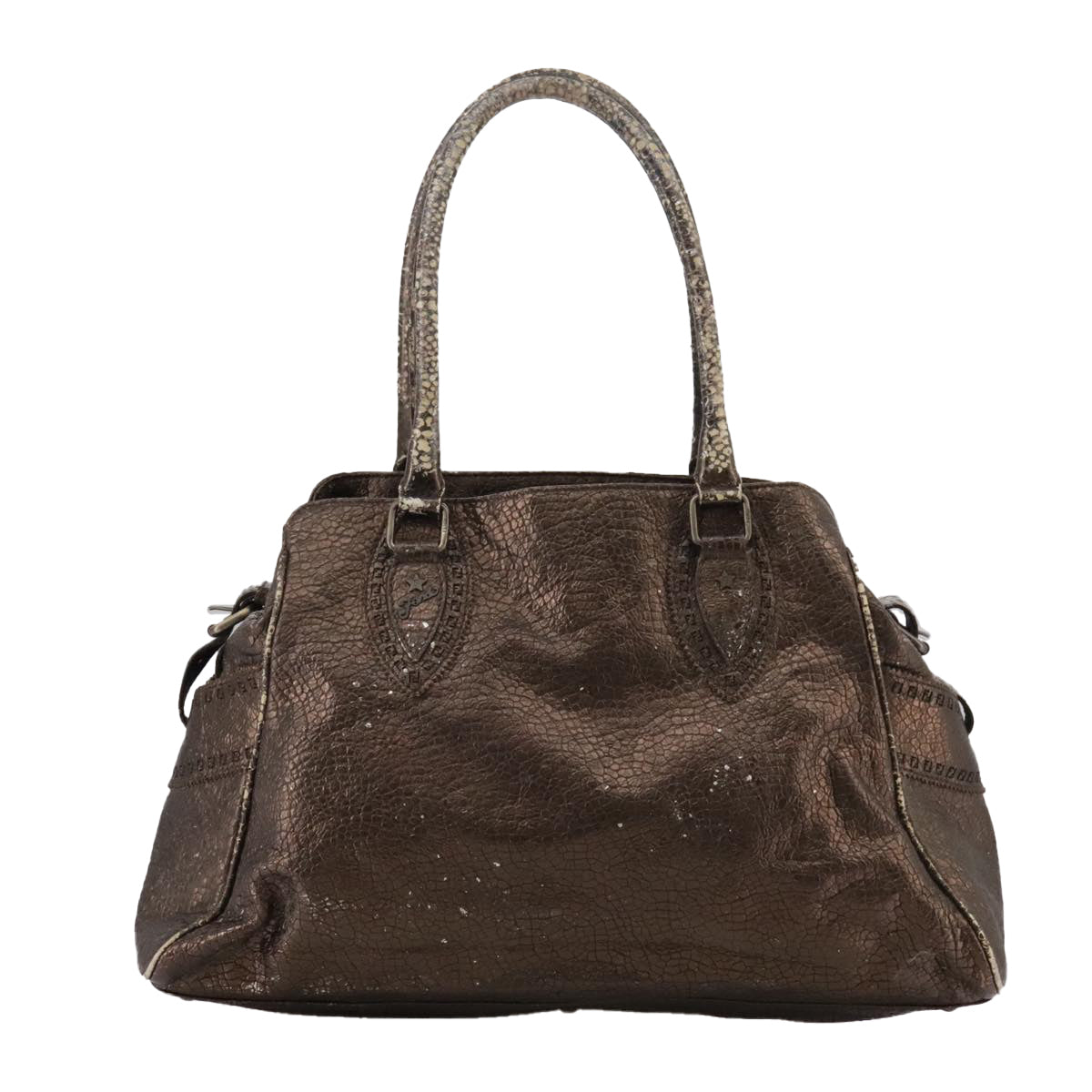 FENDI Hand Bag Leather Brown Auth ti2514