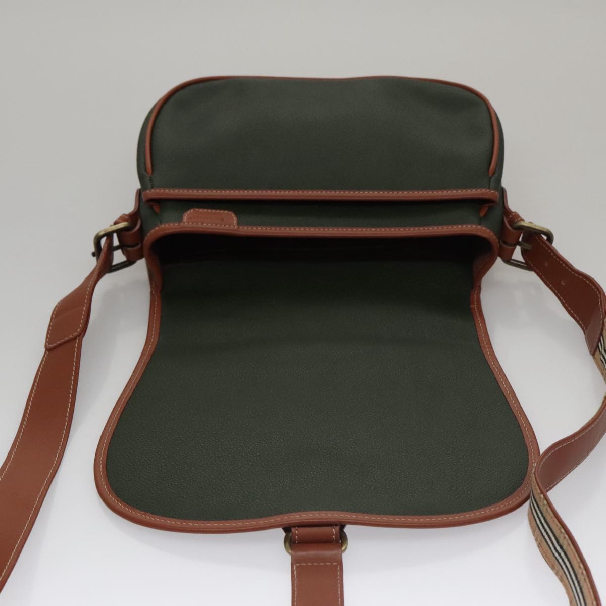 Burberrys Shoulder Bag PVC Leather Green Brown Gold Auth ti2535