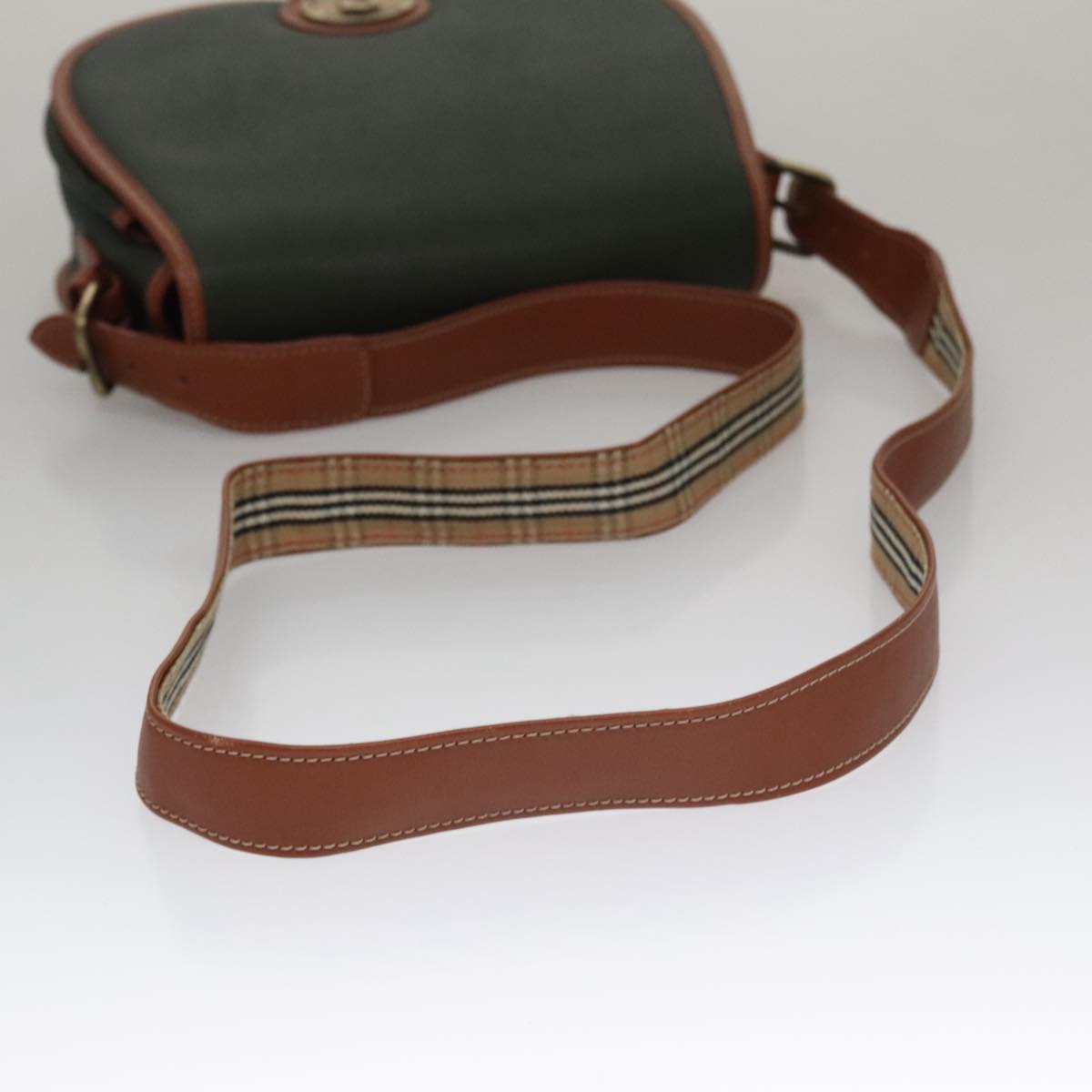 Burberrys Shoulder Bag PVC Leather Green Brown Gold Auth ti2535