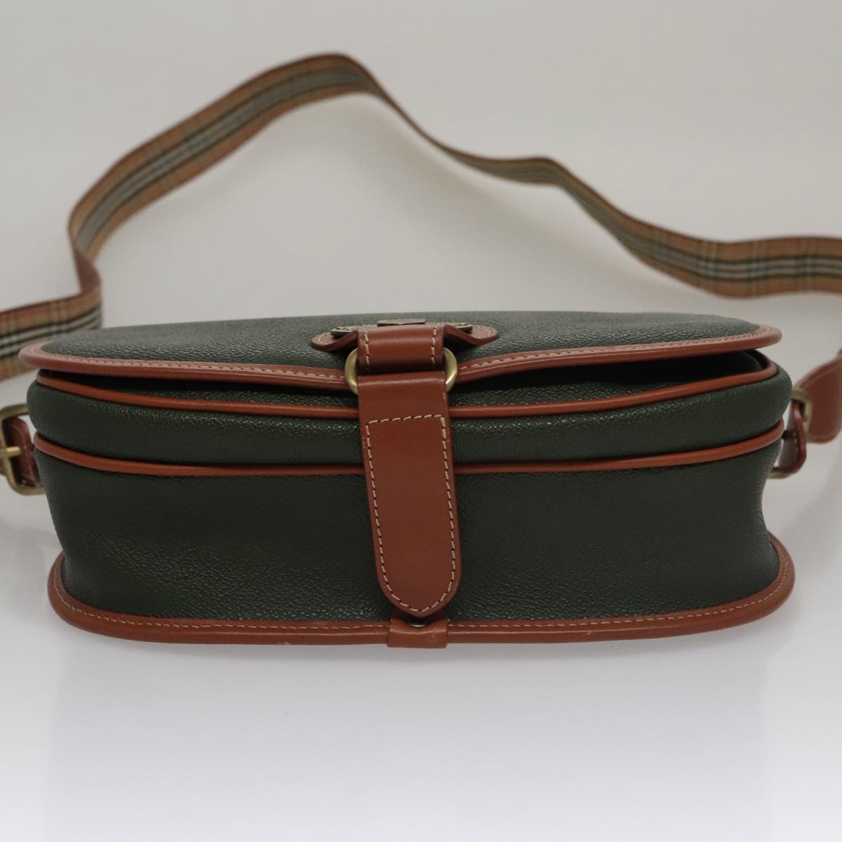 Burberrys Shoulder Bag PVC Leather Green Brown Gold Auth ti2535