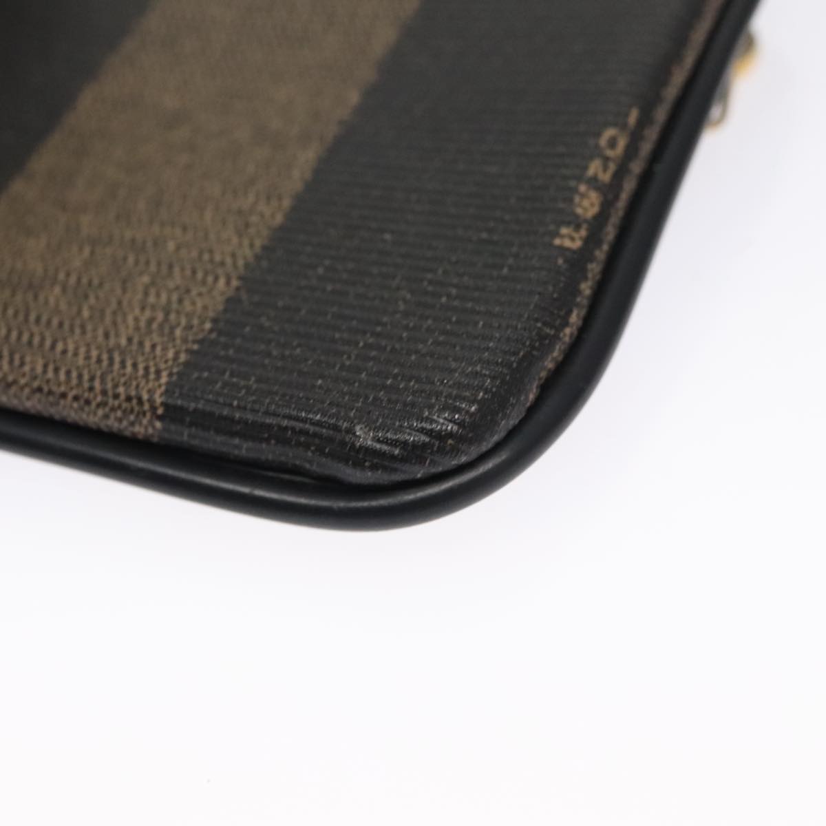 FENDI Pecan Canvas Pouch PVC Black Brown Gold Auth ti2537