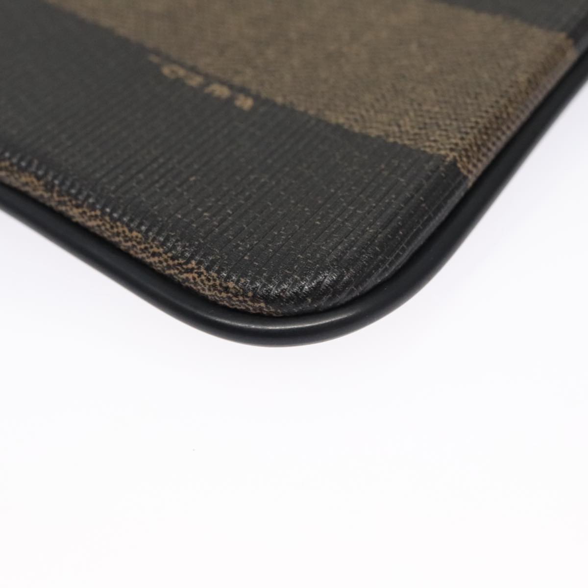 FENDI Pecan Canvas Pouch PVC Black Brown Gold Auth ti2537