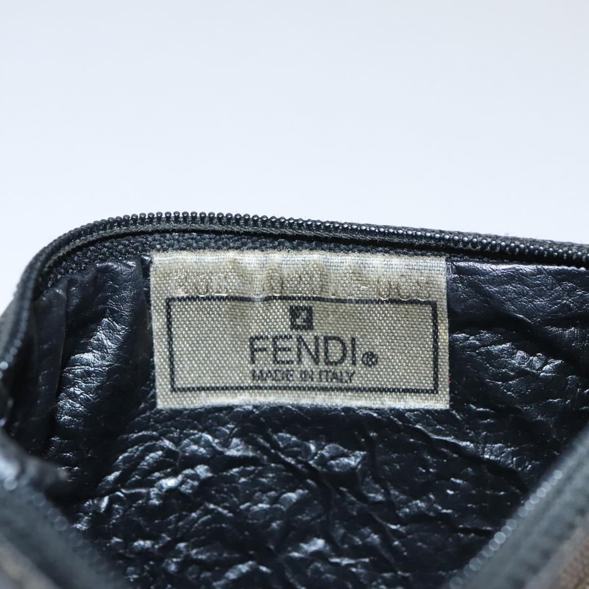 FENDI Pecan Canvas Pouch PVC Black Brown Gold Auth ti2537