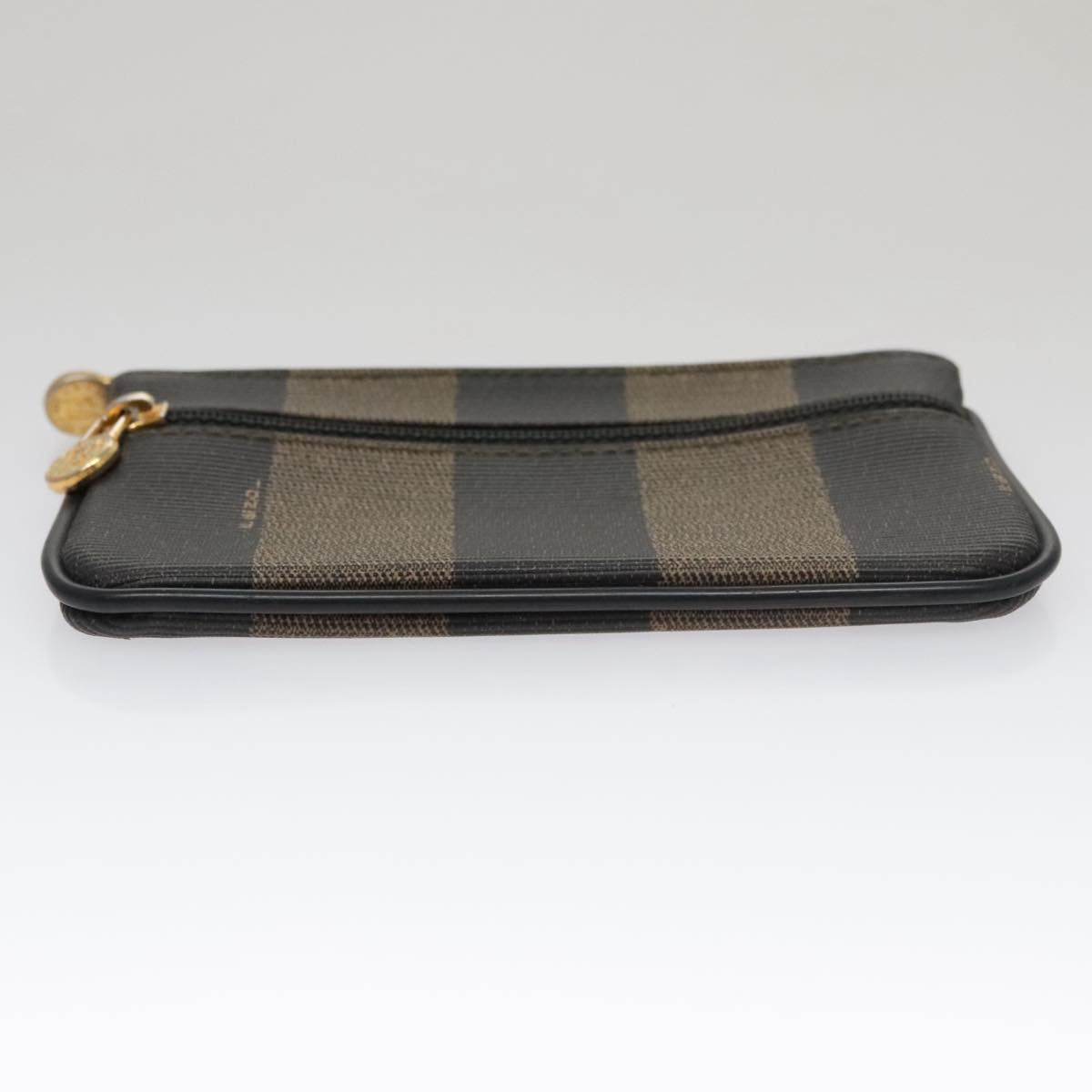 FENDI Pecan Canvas Pouch PVC Black Brown Gold Auth ti2537
