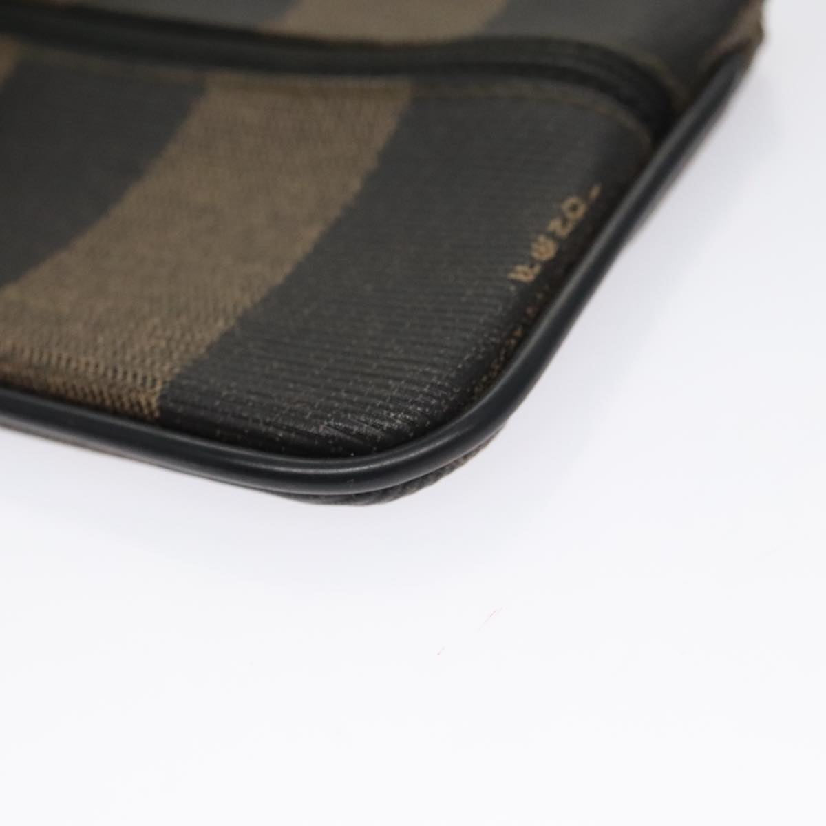 FENDI Pecan Canvas Pouch PVC Black Brown Gold Auth ti2537