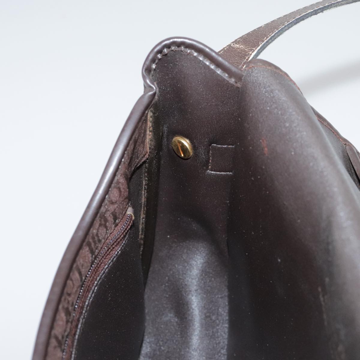 Christian Dior Trotter Canvas Shoulder Bag Brown Gold Auth ti2539