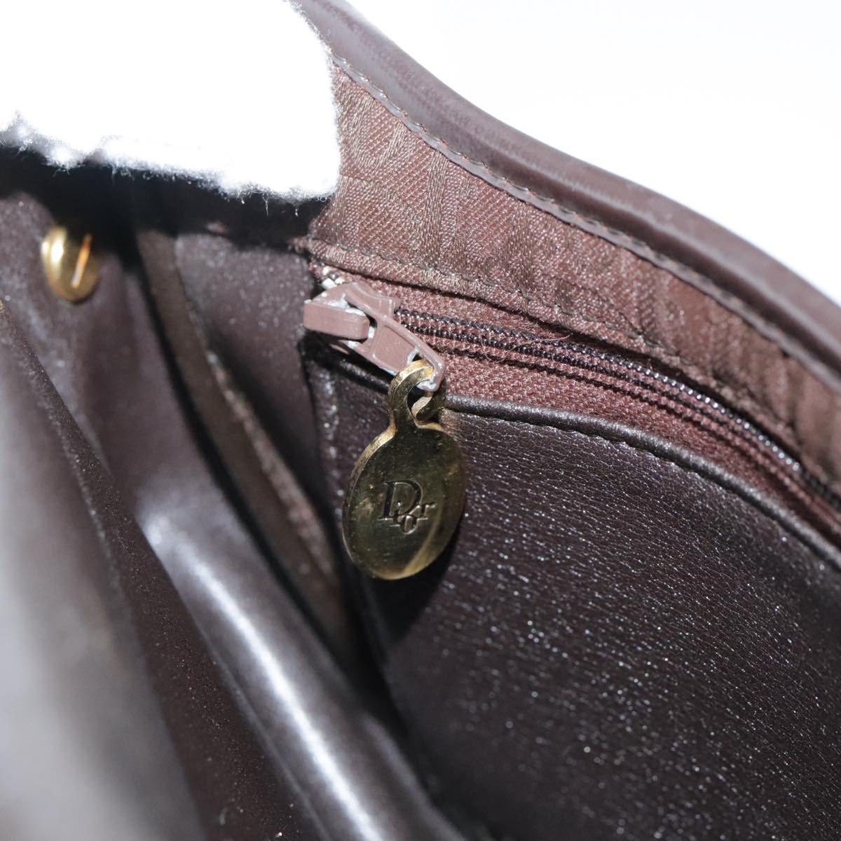 Christian Dior Trotter Canvas Shoulder Bag Brown Gold Auth ti2539