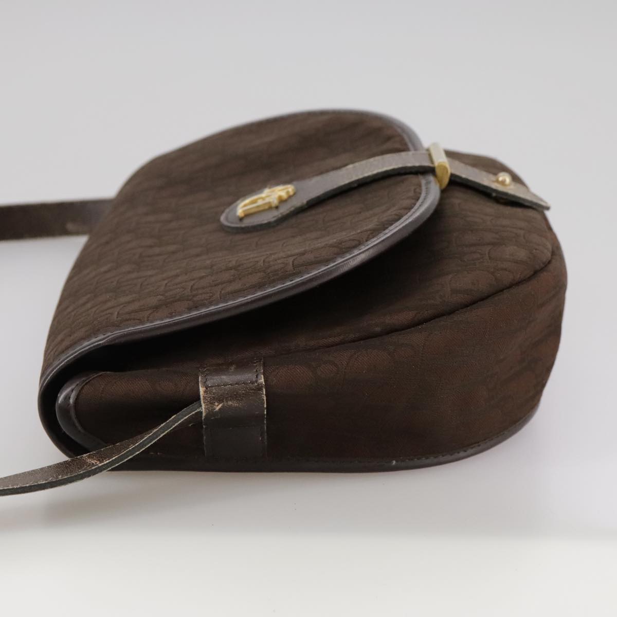Christian Dior Trotter Canvas Shoulder Bag Brown Gold Auth ti2539