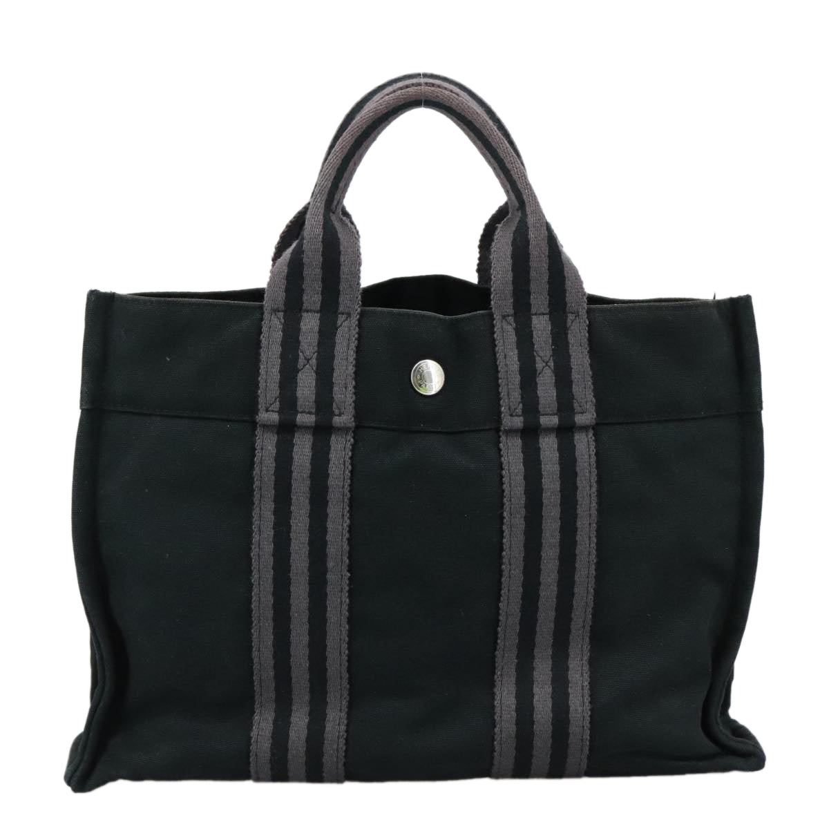 HERMES Fourre Tout PM Tote Bag Canvas Black Gray Auth ti2562