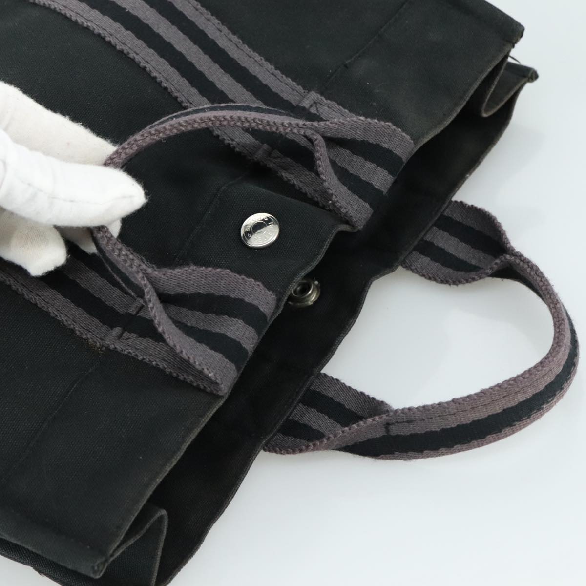 HERMES Fourre Tout PM Tote Bag Canvas Black Gray Auth ti2562