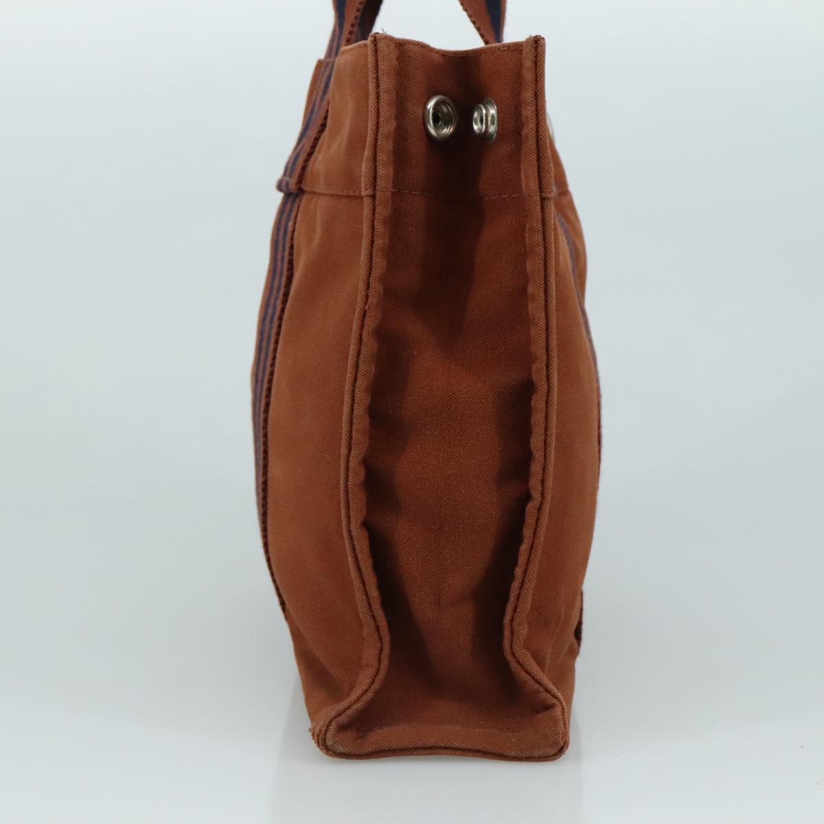 HERMES Tote Bag Canvas Brown Silver Auth ti2564