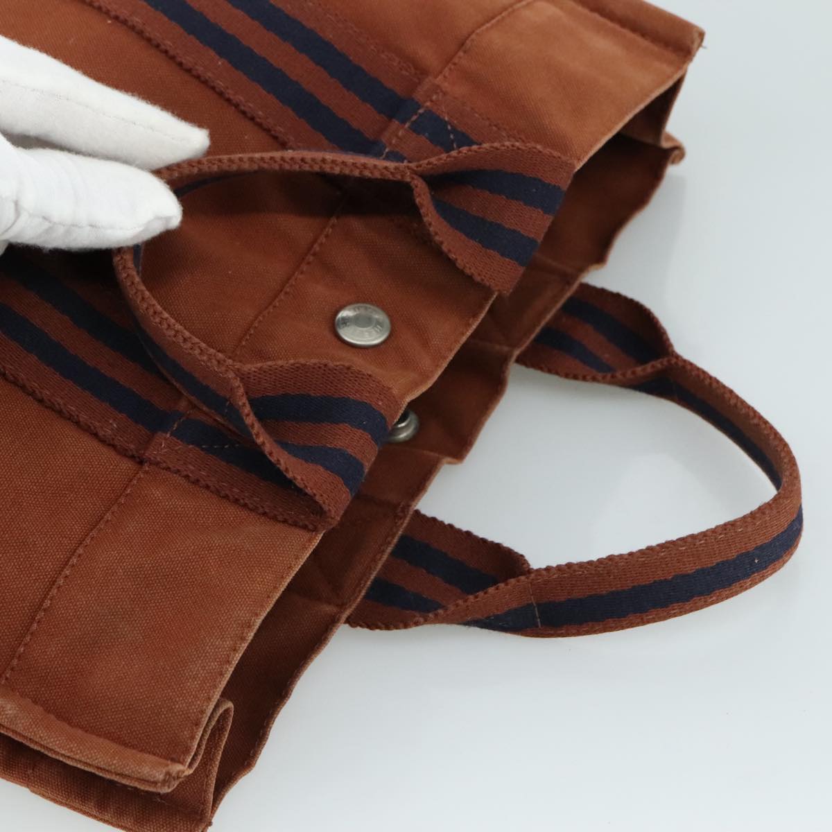 HERMES Tote Bag Canvas Brown Silver Auth ti2564