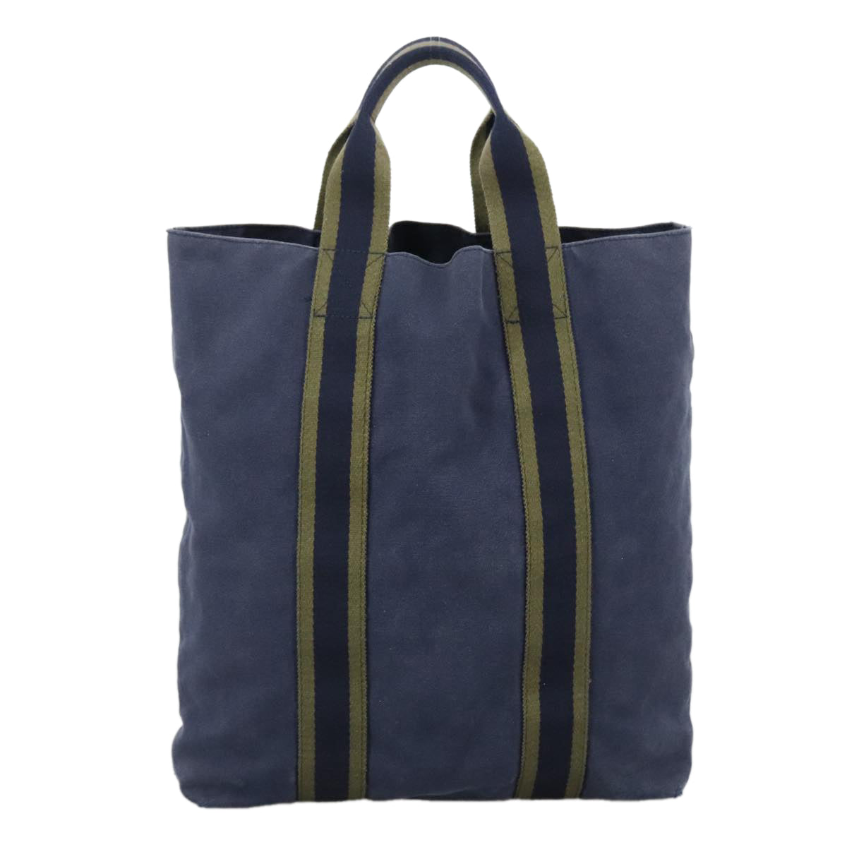 HERMES Fourre Tout Cabas Tote Bag Canvas Navy Khaki Auth ti2566