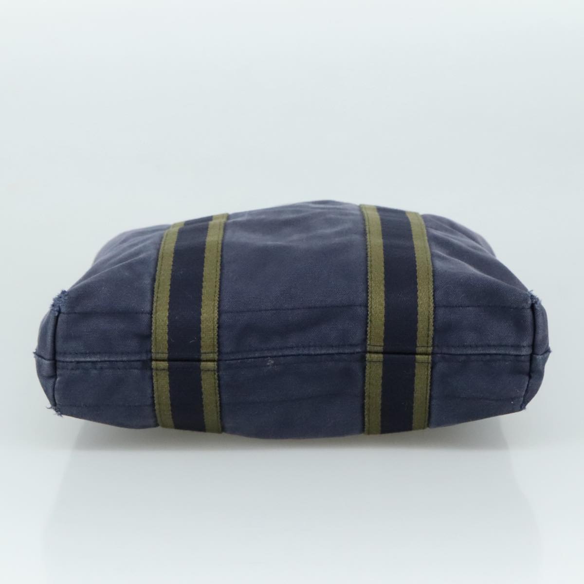 HERMES Fourre Tout Cabas Tote Bag Canvas Navy Khaki Auth ti2566
