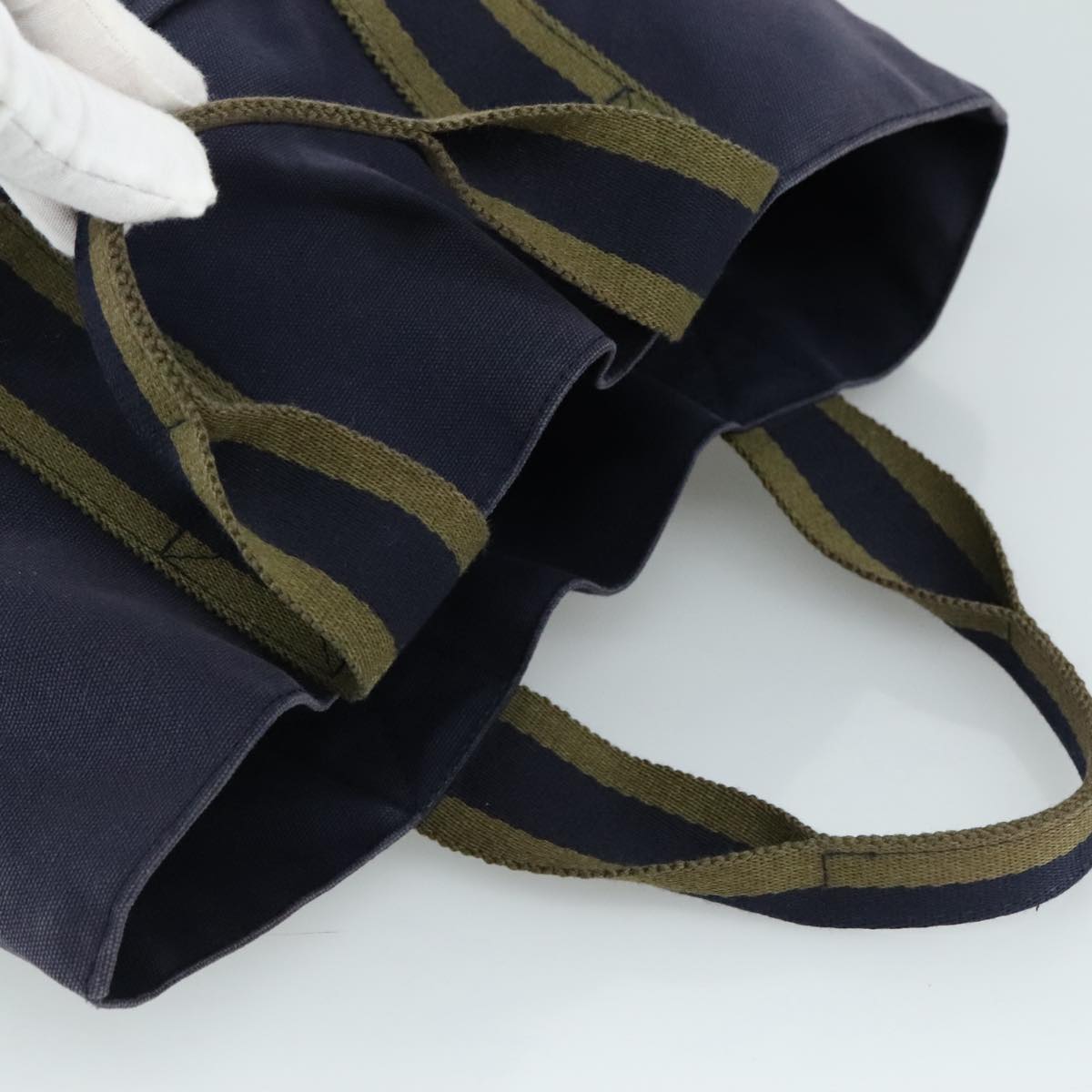 HERMES Fourre Tout cabas Tote Bag Canvas Navy Silver Auth ti2567