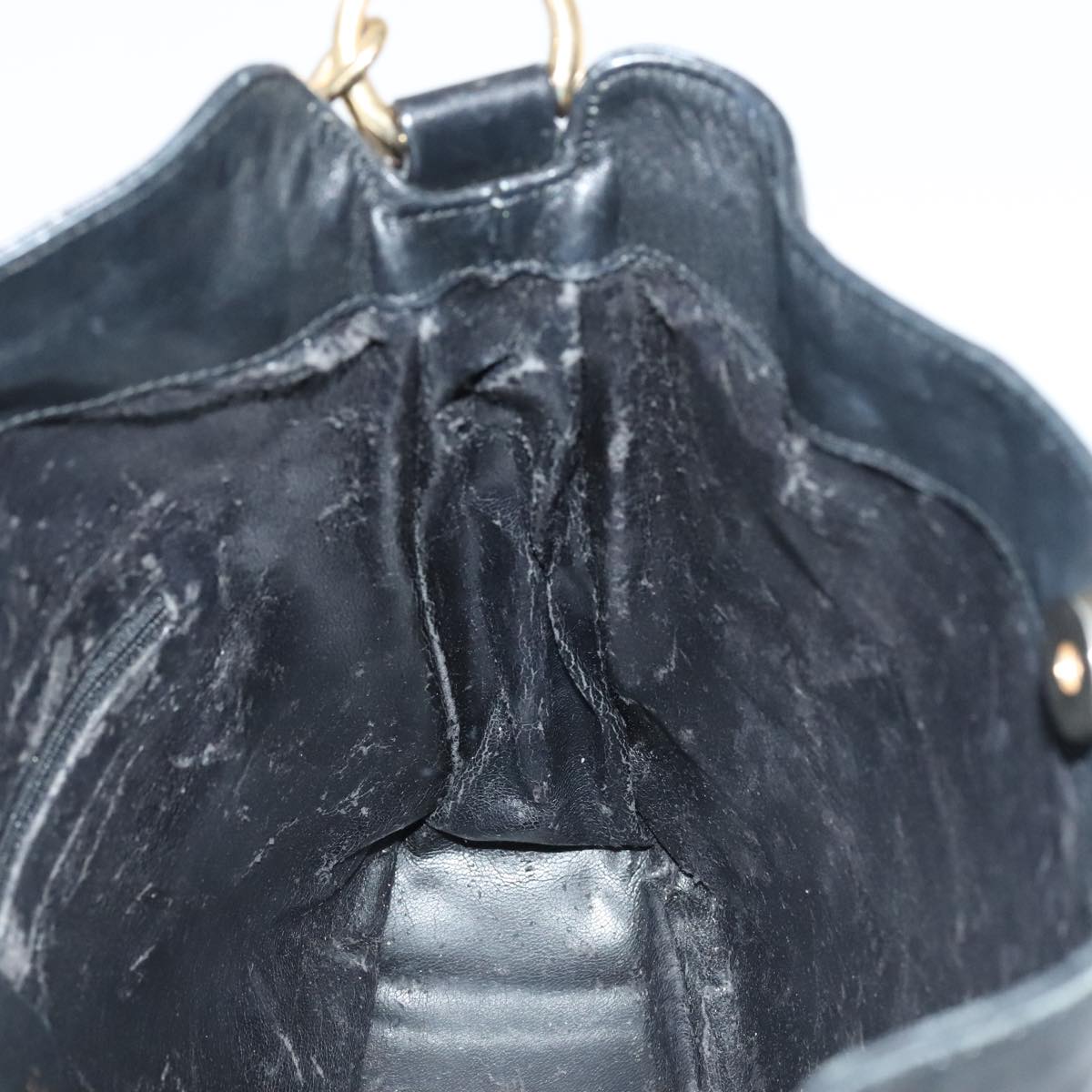 GUCCI Bamboo Hand Bag Leather 2way Black Gold 001 3754 1638 Auth ti2587