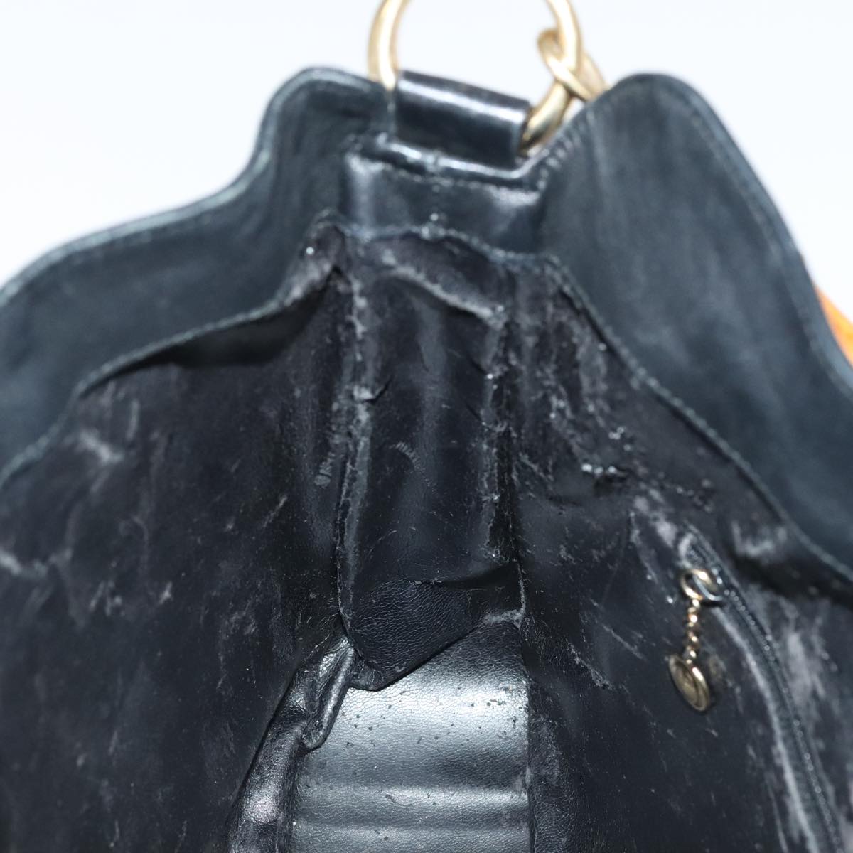 GUCCI Bamboo Hand Bag Leather 2way Black Gold 001 3754 1638 Auth ti2587