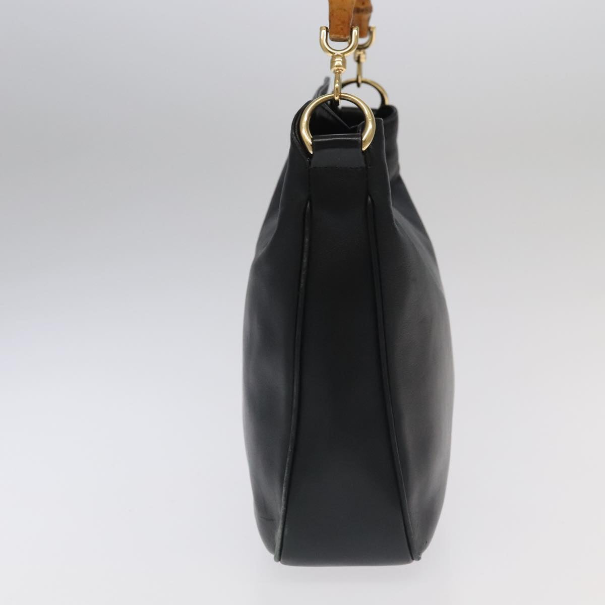 GUCCI Bamboo Hand Bag Leather 2way Black Gold 001 3754 1638 Auth ti2587