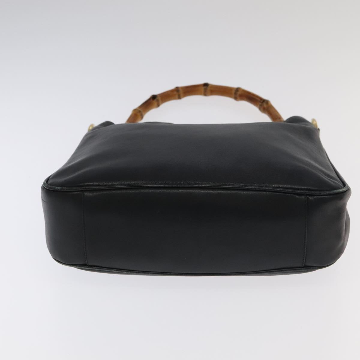 GUCCI Bamboo Hand Bag Leather 2way Black Gold 001 3754 1638 Auth ti2587