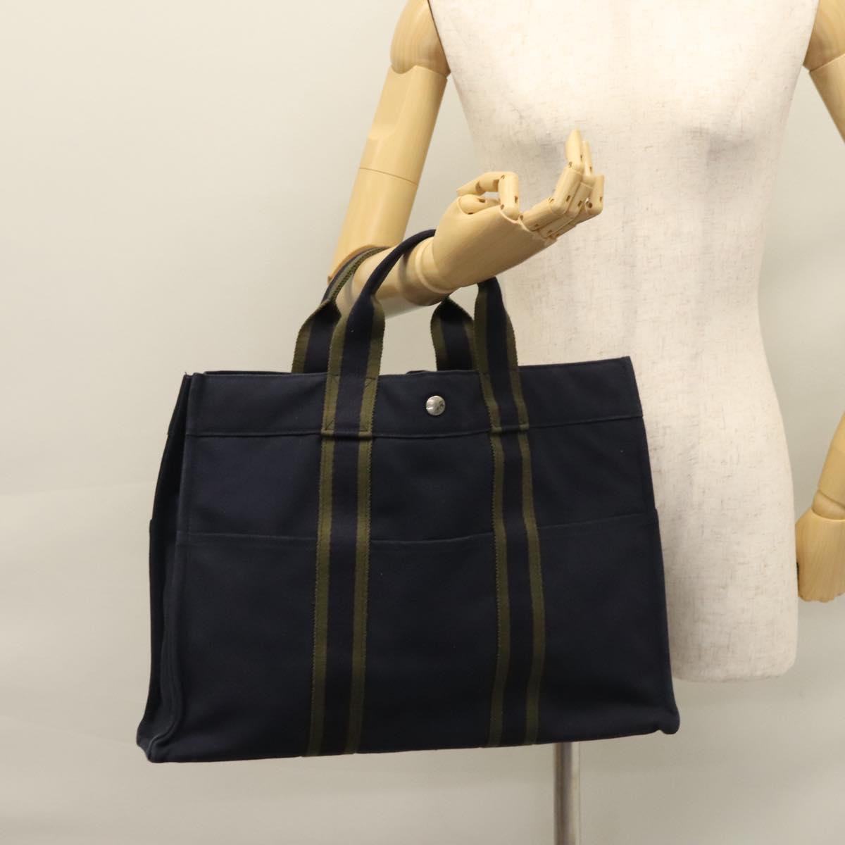 HERMES Fourre Tout MM Hand Bag Canvas Navy Auth ti2640
