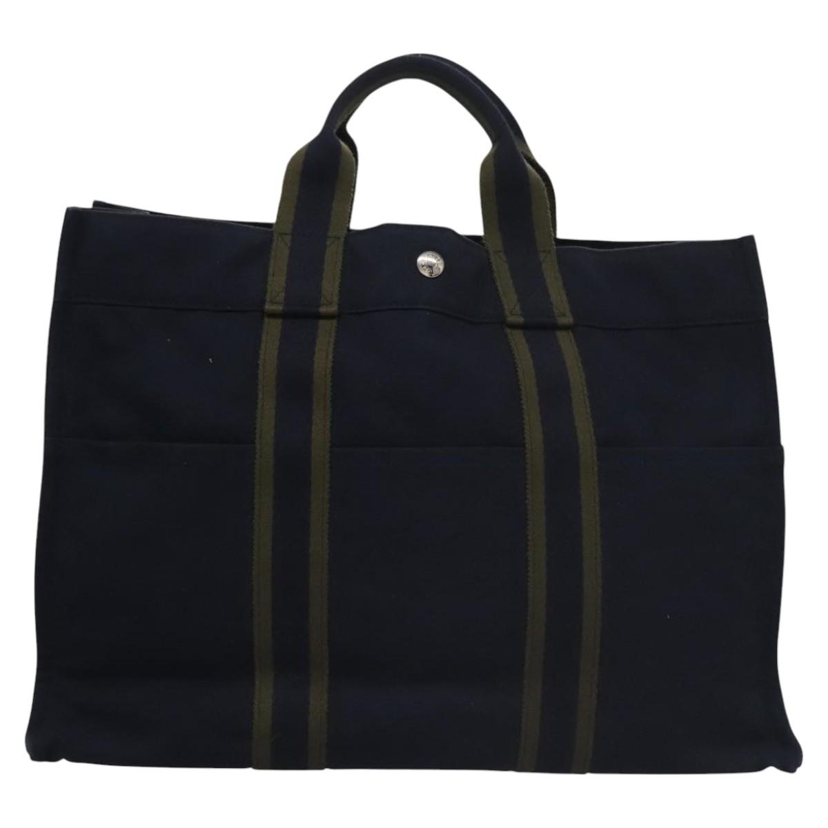 HERMES Fourre Tout MM Hand Bag Canvas Navy Auth ti2640