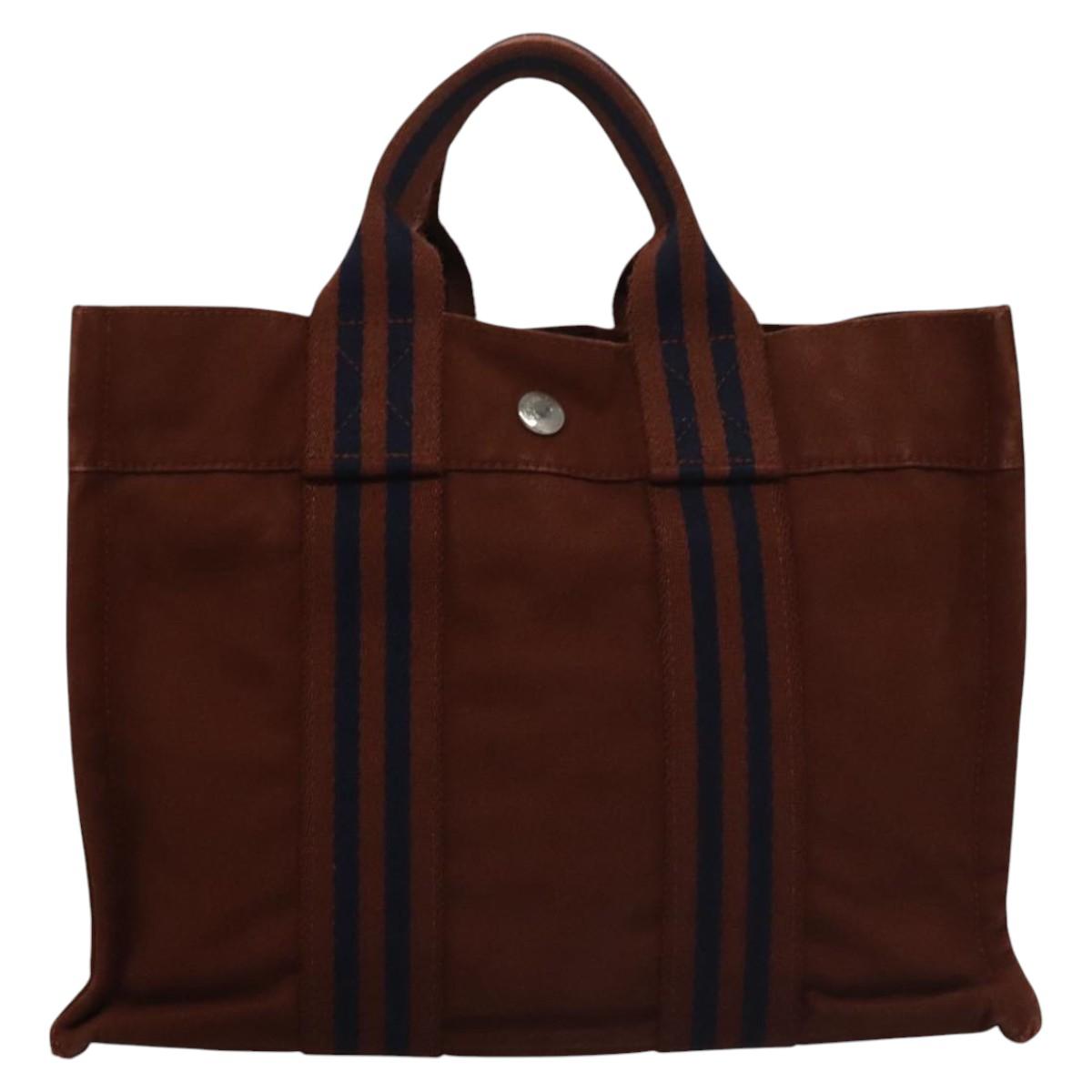 HERMES Fourre Tout PM Hand Bag Canvas Brown Auth ti2641