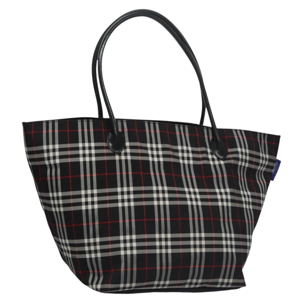 Burberrys Nova Check Blue Label Tote Bag Nylon Black Red Auth ti2662