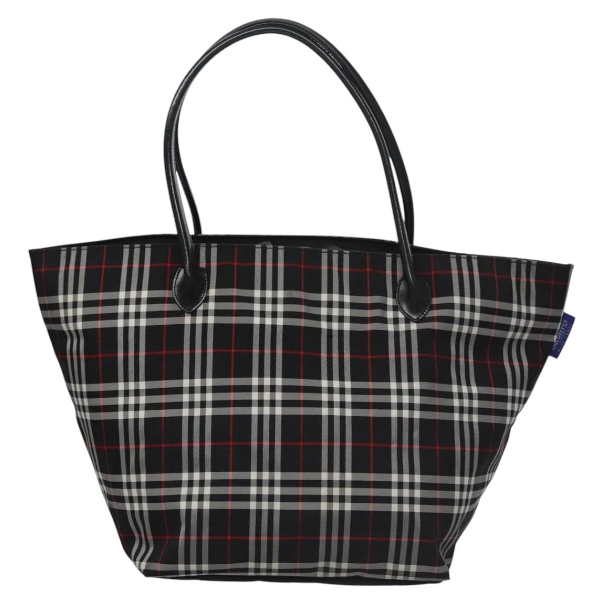 Burberrys Nova Check Blue Label Tote Bag Nylon Black Red Auth ti2662