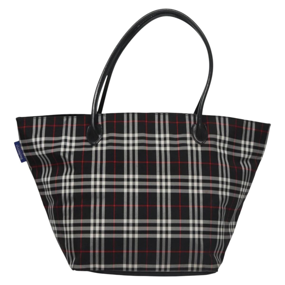 Burberrys Nova Check Blue Label Tote Bag Nylon Black Red Auth ti2662