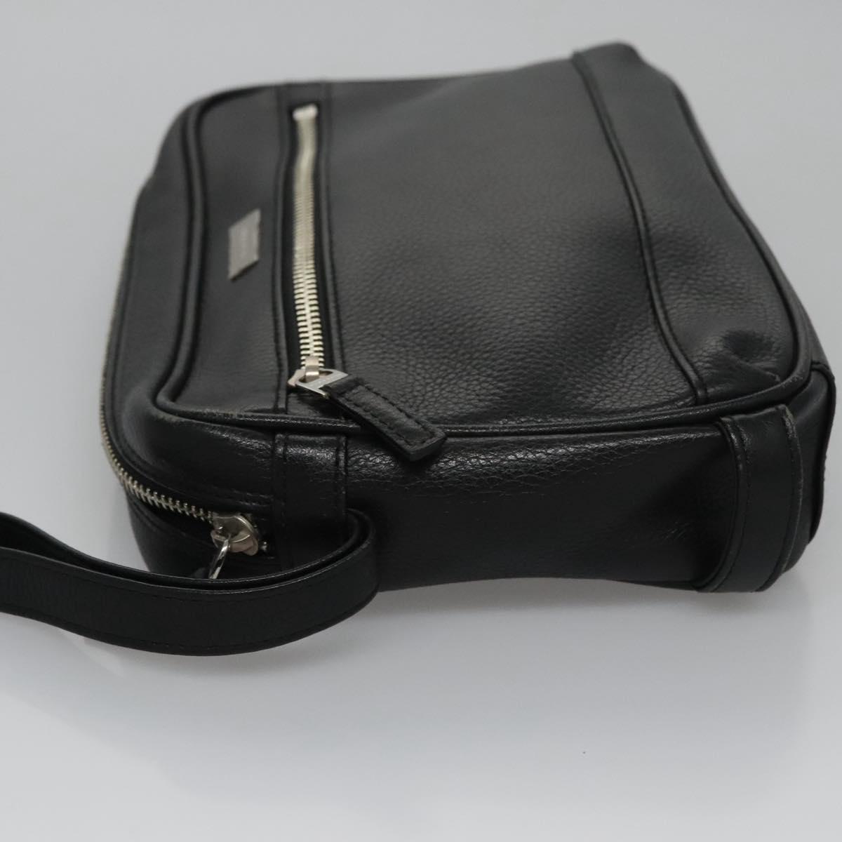 BURBERRY Clutch Bag Leather Black Auth ti2663