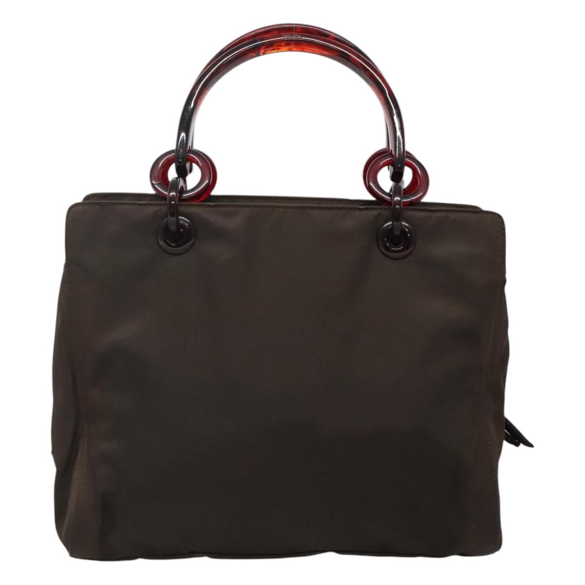 PRADA Hand Bag Nylon Brown Auth ti2669