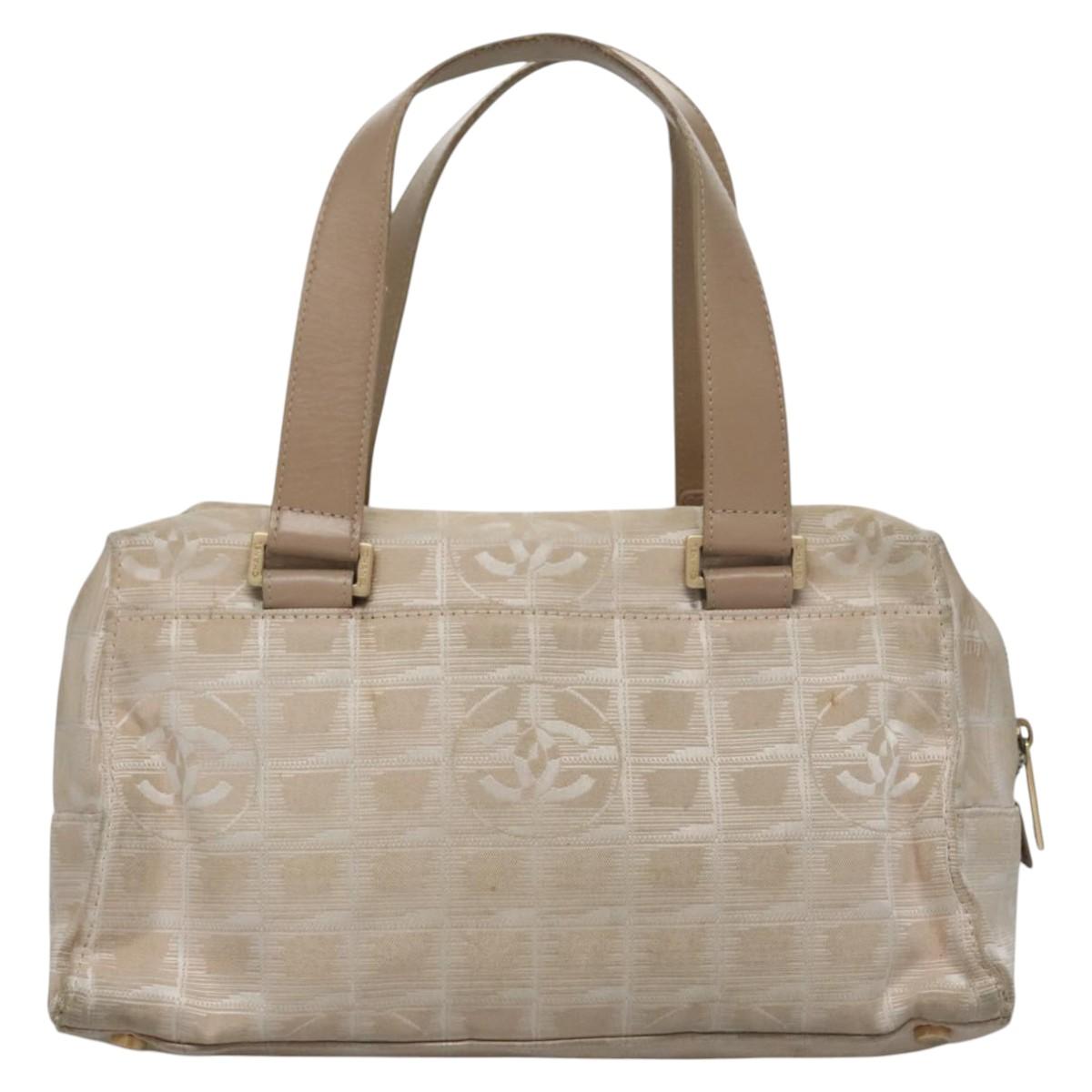 CHANEL New Travel line Hand Bag Nylon Beige CC Auth ti2693