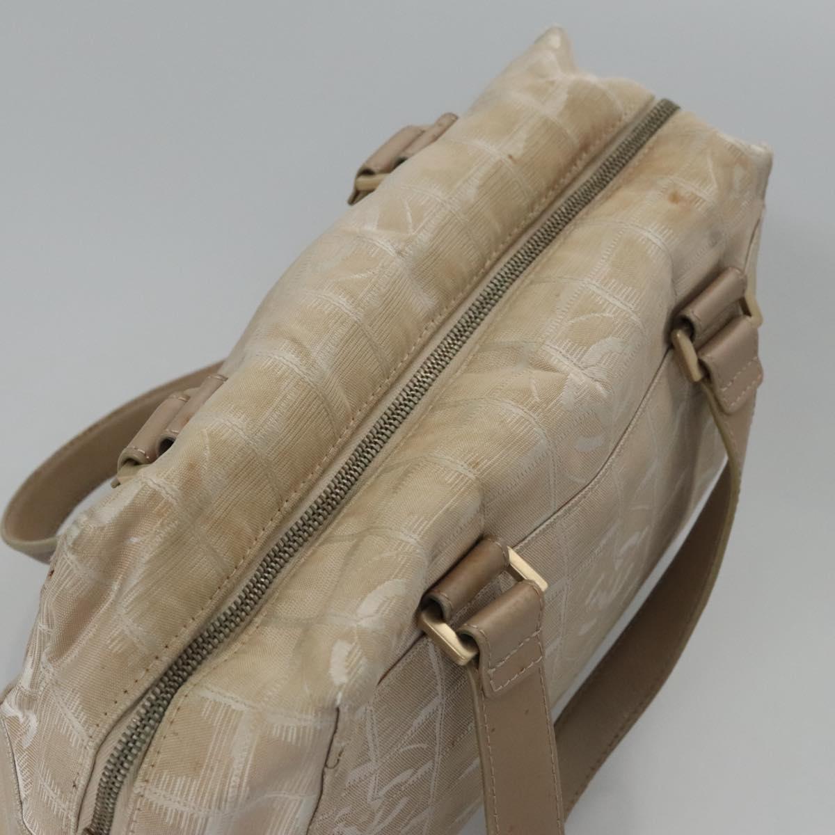 CHANEL New Travel line Hand Bag Nylon Beige CC Auth ti2693