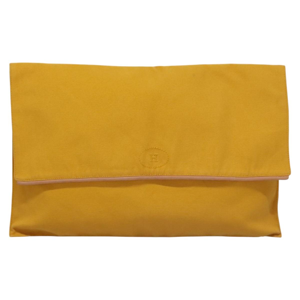HERMES Clutch Bag Canvas Yellow Auth ti2709