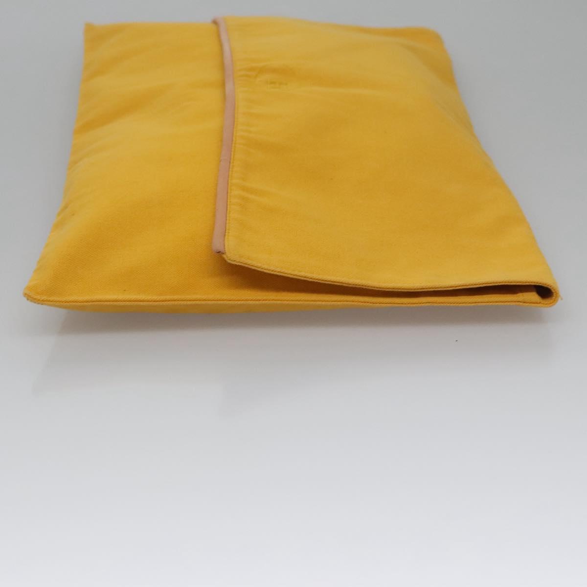 HERMES Clutch Bag Canvas Yellow Auth ti2709