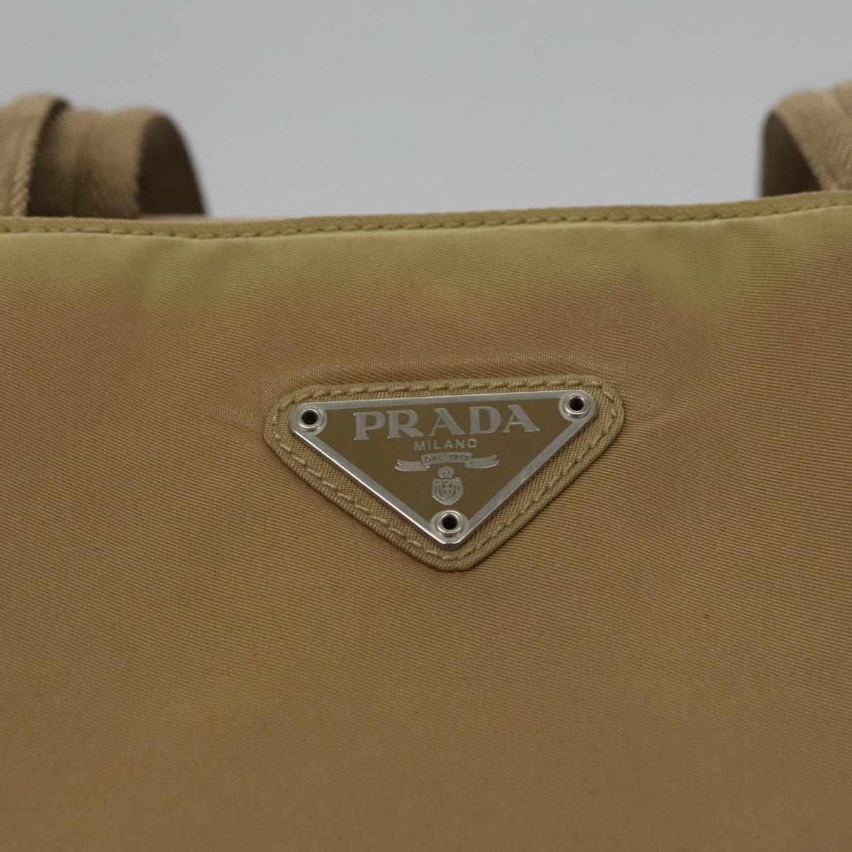 PRADA Tote Bag Nylon Beige Auth ti2720