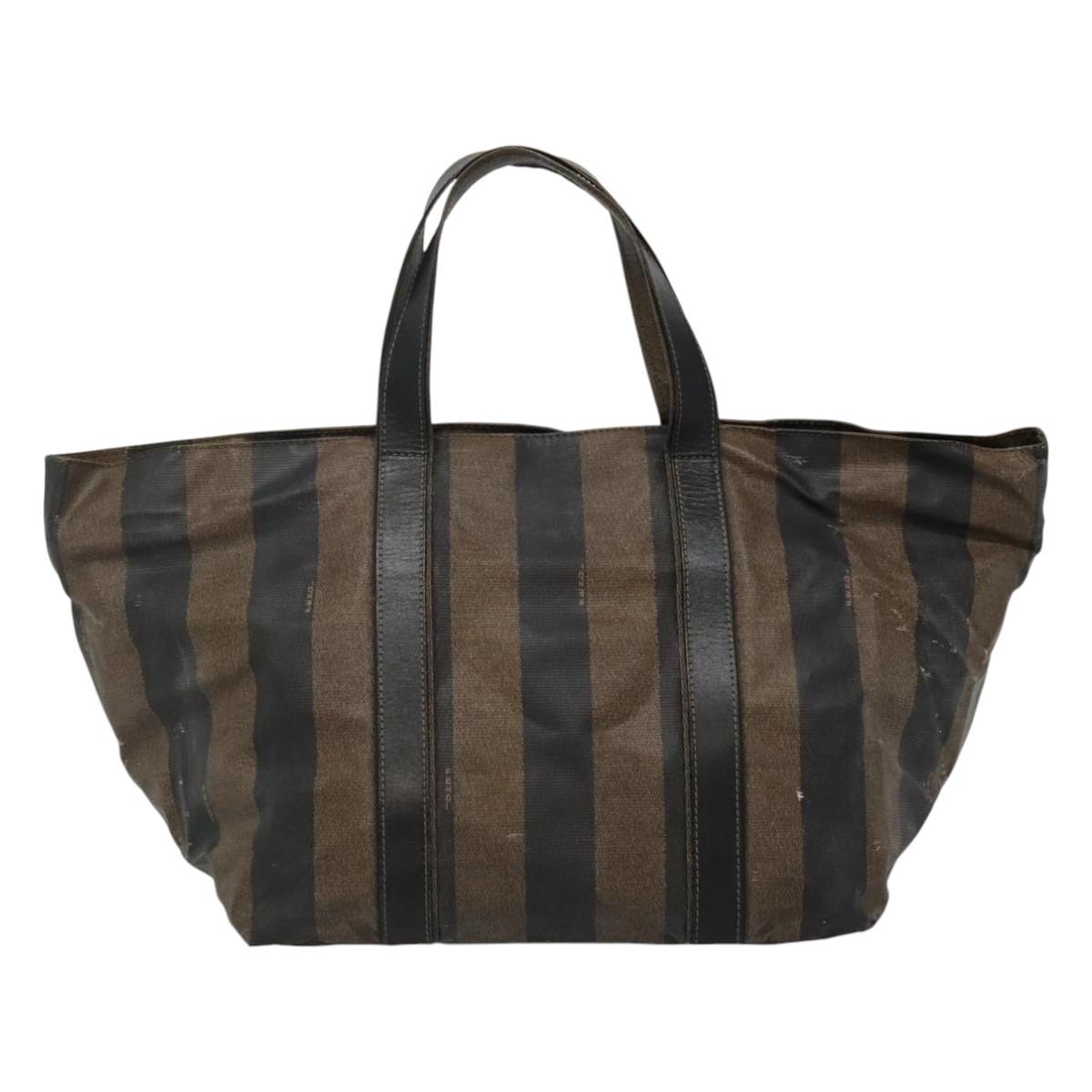 FENDI Pecan Canvas Hand Bag Coated Canvas Brown Auth ti2732
