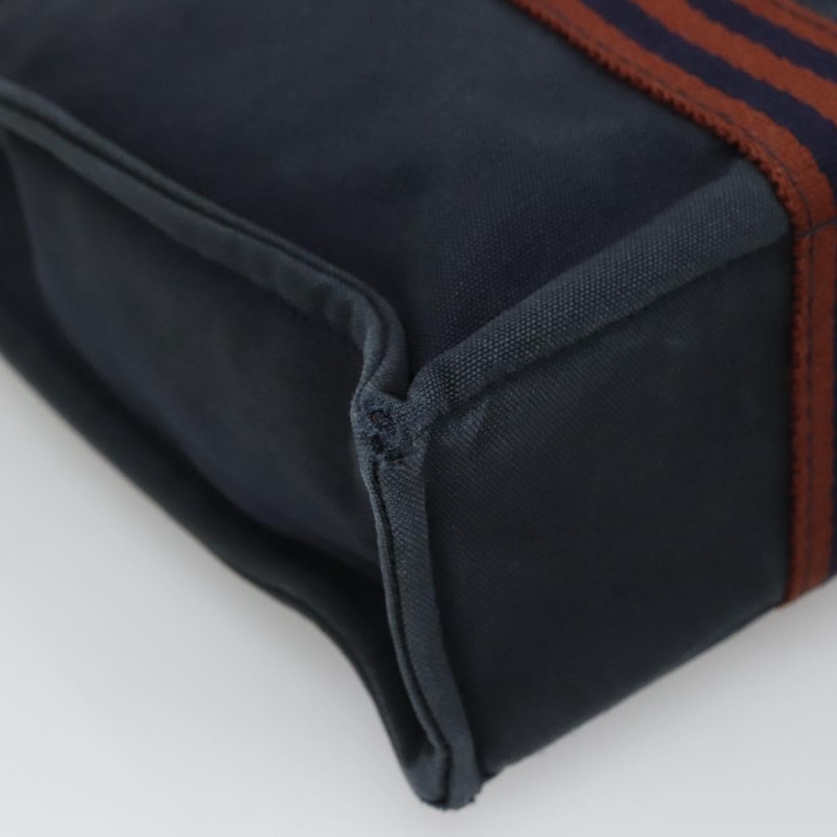 HERMES Fourre Tout PM Hand Bag Canvas Navy Brown Auth ti2734