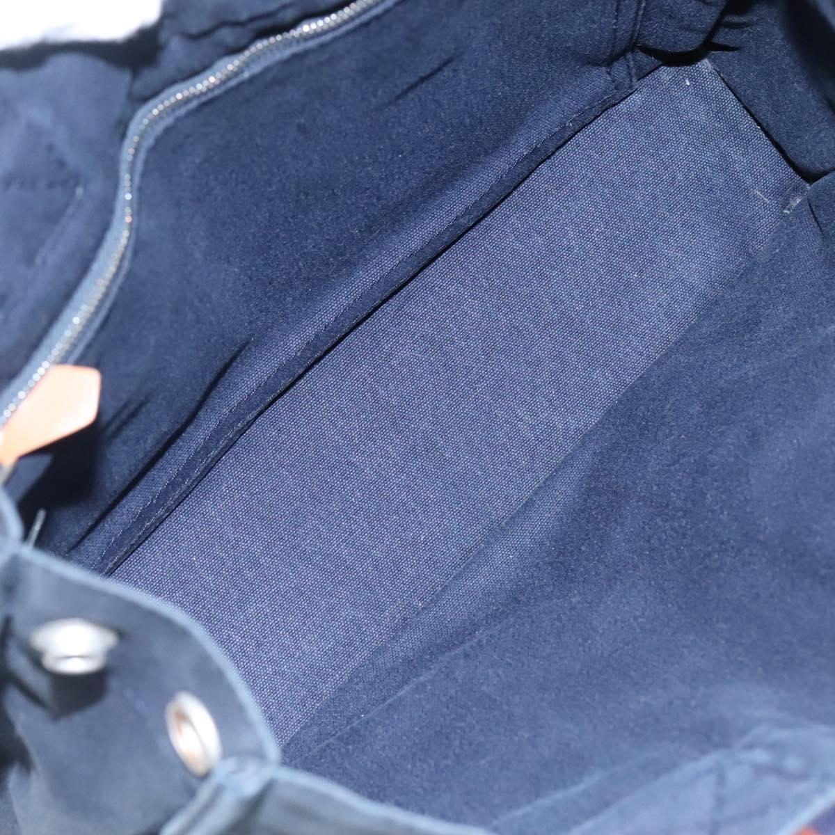 HERMES Fourre Tout PM Hand Bag Canvas Navy Brown Auth ti2734